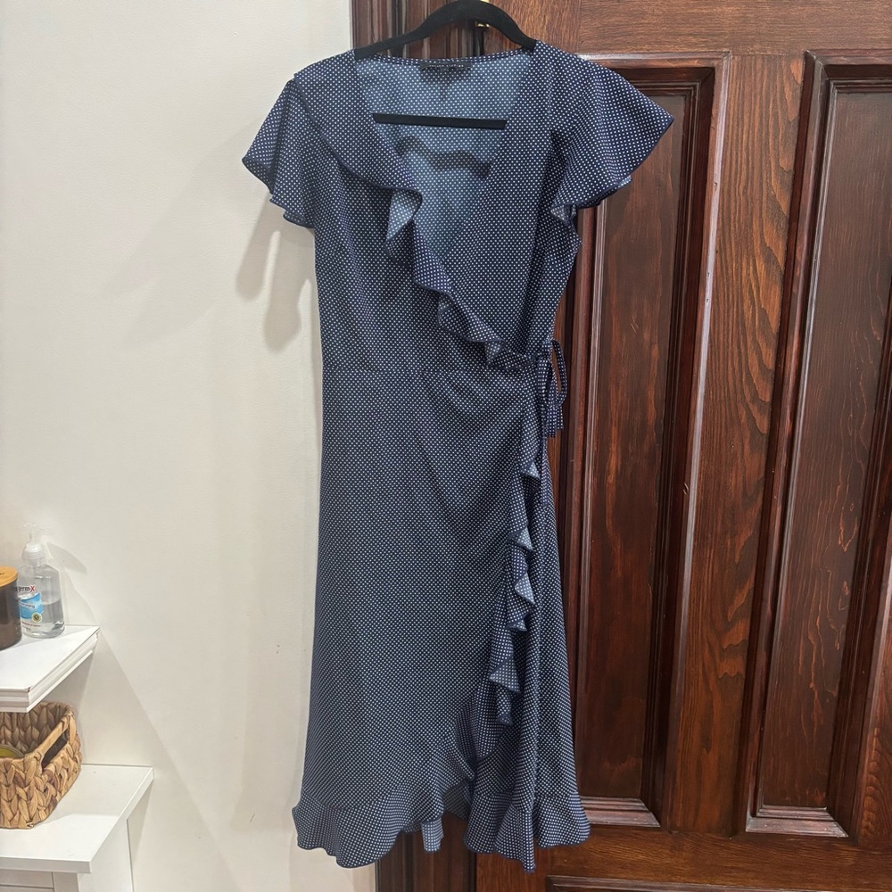 Navy Blue Patterned Midi Wrap Dress Etophe Studios Size Small